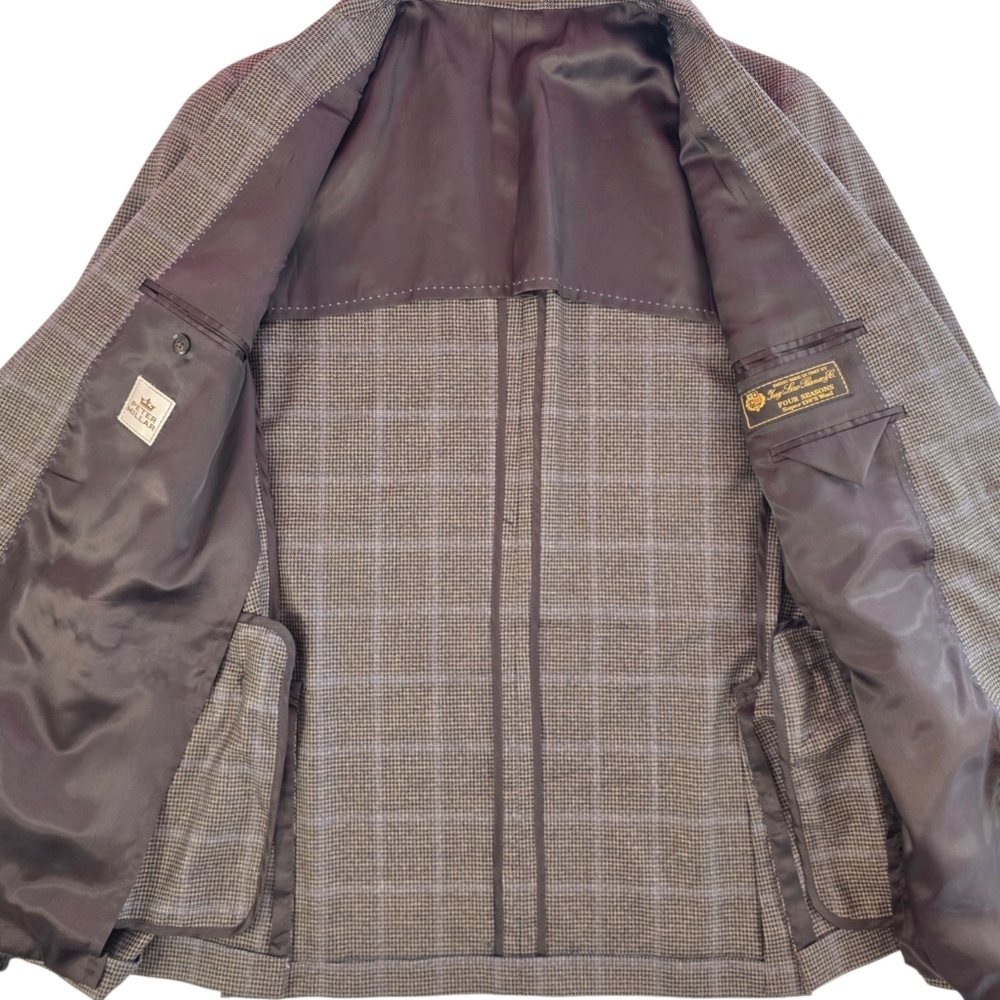 Peter Millar Loro Piana Four Seasons Wool Blazer Brown Blue Plaid Unlined 44R - Picture 4 of 8